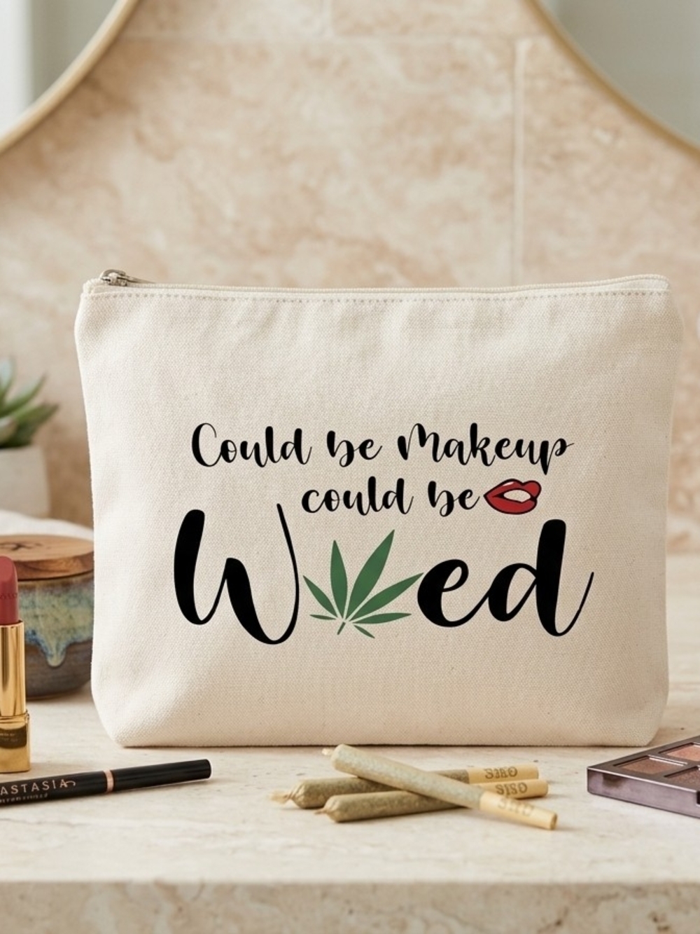 Canvas Makeup Bag - Could Be Makeup Could Be Weed - NWT